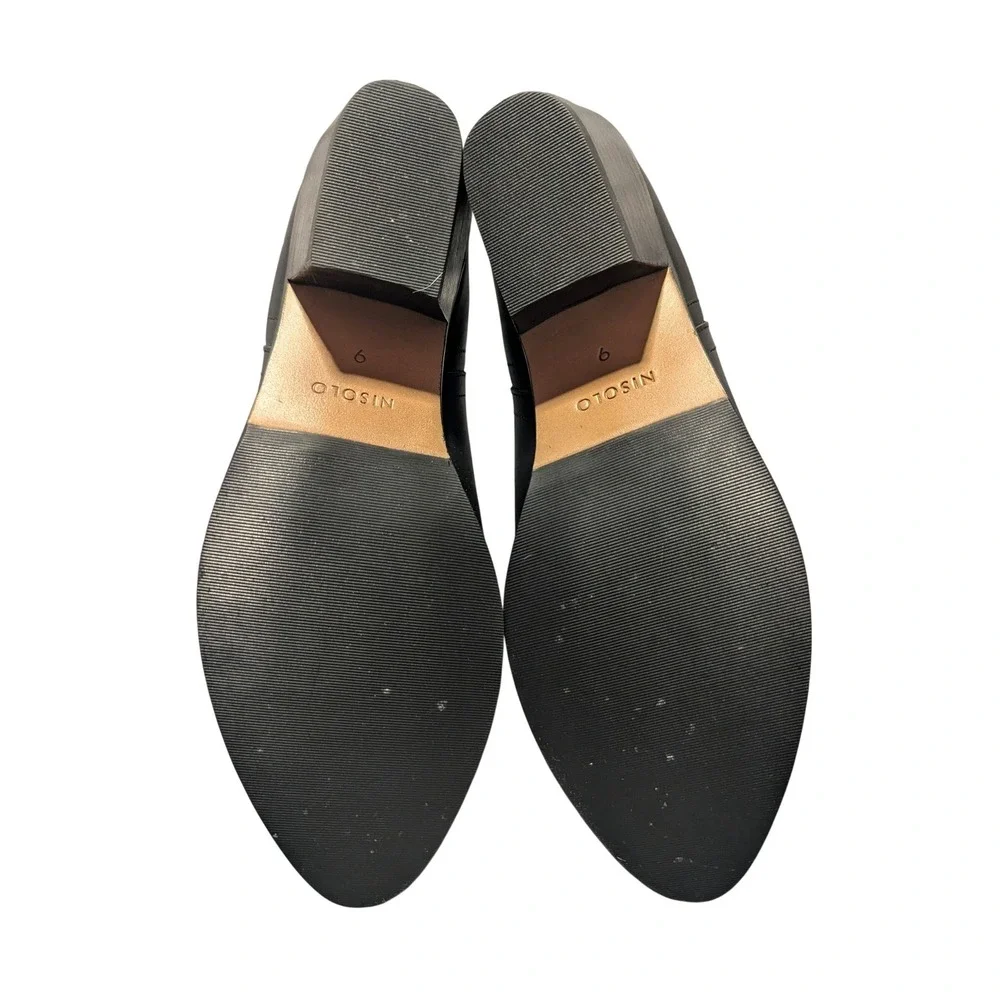 Nisolo Dari Bootie Women 9‎ Black Leather Ankle Boot Side Cutout Block Heel NEW